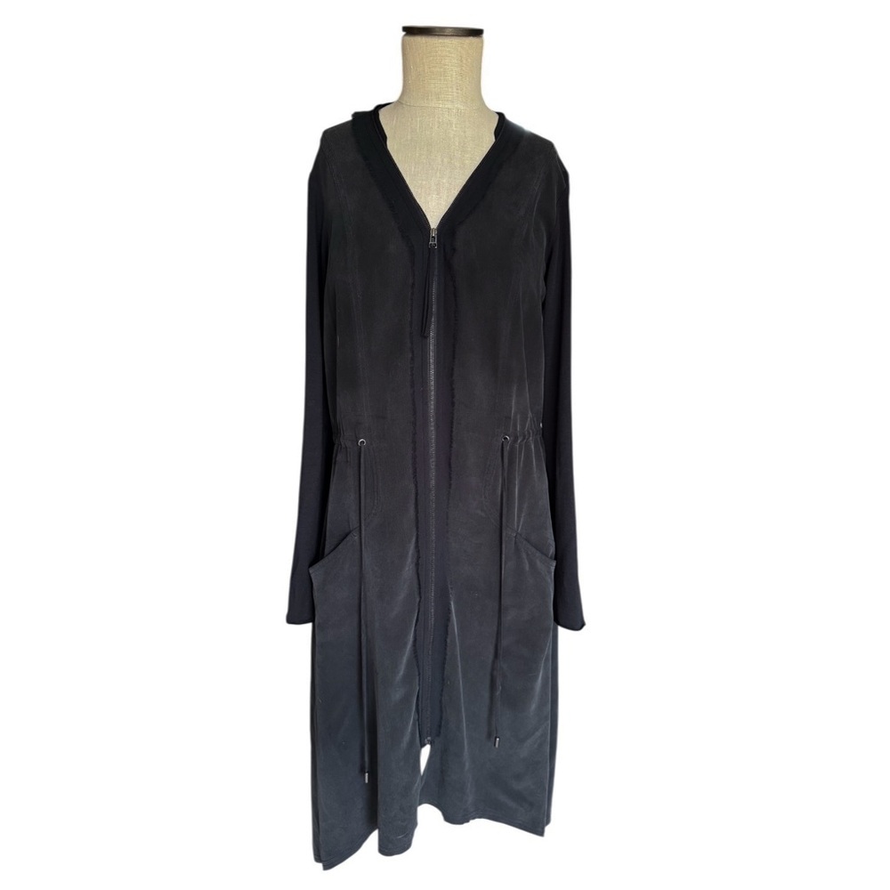 Go By Go Silk Black Front Zip Midi Long Sleeve Drawstring Waist Cargo Dress Sz S